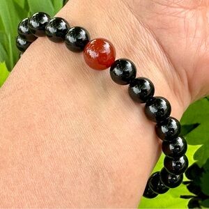 Natural Black Onyx Bead Stretch Bracelet Gemstone Crystal Energy and Protection